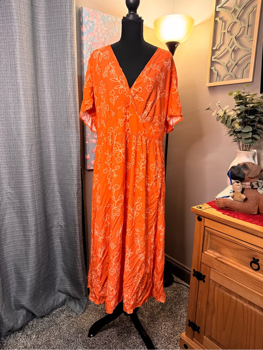BloomChic Orange Floral V-Neck Maxi Dress